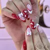 Dia dos Namorados Transfronteiriço Use Armadura Amêndoa Vermelho e Branco Lado Francês Decoração de Laço de Amor Arte de Unha Unha Postiça Removível