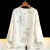 Nova Camisa Jacquard Chinesa Feminina Verão Nova Retro Elegante Gola Redonda Casual Leve Estilo Nacional Tendência Fivela Doce Top
