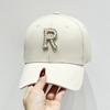 Gorra de béisbol con letras R de estilo coreano, informal, combinable con todo, con visera de diamantes de imitación, para mujer, para exteriores