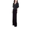 25823 Xin Da Ai Mei Yuan Novo Outono Solto Preguiçoso Gola V Blusa Calça Reta de Cintura Alta Emagrecedor Feminino