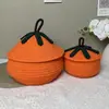 Cesta Tejida de Calabaza para Halloween con Tapa, Cesta de Almacenamiento a Prueba de Polvo para Escritorio, Cesta de Almacenamiento para Cosméticos, Artículos Varios, Snacks