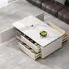 2026 Nova Mesa de Centro e Rack para TV em Pedra Sinterizada Estilo Creme para Sala de Estar, Design Moderno Simples para Apartamentos Pequenos, Formato Retangular Popular