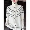 Otoño/Invierno 2026 Moda Casual Estilo Coreano Rayas Color de Contraste Cuello Solapa Suéter de Punto Cárdigan para Mujer Abrigo Holgado Estilo Perezoso