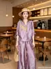 Nuevo conjunto de ropa para mujer estilo chino: conjunto de dos piezas de brocado brillante de seda Xiangyun de rayón con blusa y pantalones de pierna ancha, estilo old money
