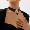 Corea del Sur Vintage Perla Diamante Borla Cadena de Cuello Celebridad Cibernética Sentido del Diseño Elegante Flor Lazo Cadena Clavicular Collar para Mujer