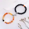Pulseiras Magnéticas de Casal Tecidas em Forma de Coração Mais Vendidas Transfronteiriças Europeias e Americanas com Pedra Olho de Tigre, Pedra Vulcânica e Contas de Pedra Natural