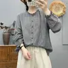 Camisa de Manga Larga Versátil para Mujer, Nueva Colección Primavera y Otoño 2026, Cuello de Encaje de Gasa de Algodón de Doble Capa con Estampado de Príncipe de Gales