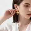 Aretes Colgantes de Corazón Mili de Acero Inoxidable Pulido Chapados en Oro Real de 18K Pendientes Metálicos de Textura de Moda Que No Se Desvanecen