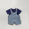 Conjunto de Verano Guapo Estilo Coreano para Niño Pequeño, Conjunto de Dos Piezas de Pantalones de Mezclilla Finos de Manga Corta y Camiseta para Bebé de Un Año