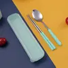 Nuevo juego de cubiertos de acero inoxidable y bambú estilo coreano cuchara de paja de trigo contactar servicio al cliente para hacer logo por cambio