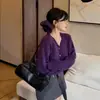 Nuevo Abrigo Cardigan de Punto Suave para Primavera y Otoño con Lazo para el Cabello Estilo Coreano, Suéter Versátil de Color Sólido de Manga Larga con Cuello en V para Mujer