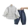 Conjunto de Camisa para Niños 2026 Nuevo Estilo Primavera y Otoño Moda Infantil Bebé Casual de Otoño Cuadros Conjunto de Tres Piezas