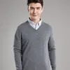 Suéter 100% Lana para Hombre de Cuello en V Pullover Otoño e Invierno Nuevo Casual de Negocios Tejido Suave Camisa Base de Manga Larga