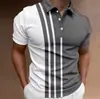 Camisa de manga corta a rayas con bloques de color, moda transfronteriza, cuello de solapa, corte slim, comercio exterior