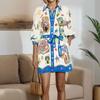 2026 Nova Moda Verão Feminina Roupas Transfronteiriças Amazon Europeia e Americana Vestidos Modernos Estampados Lapela Gravata Vestido Curto