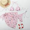 Biquíni Europeu e Americano Estampado 2025 Conjunto de Três Peças Cruzado Fronteira Lazada Saia Envelope Conjunto de Duas Peças Sexy Roupa de Banho Biquíni de Férias