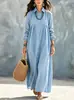 Nuevo Vestido Largo de Color Sólido Estilo Camisa para Primavera y Otoño, Moda Femenina Europea y Americana, Corte Holgado, Cuello Abotonado, Vestido Casual de Manga Larga
