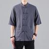 Estilo chinês verão manga curta botão para cima camisa masculina meia-manga casaco tang estilo chinês linho de algodão casual zhongshan camisa juventude moda