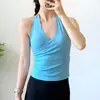 Top de tirantes cruzados sexy con escote en V para yoga con almohadillas en el pecho para mujer, sin mangas, secado rápido, sensación de desnudez, adecuado para deportes y fitness, con un hermoso diseño en la espalda