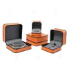 Caja de joyería para anillo de alta gama Emma con borde naranja y negro, pulsera de estilo de lujo ligero, caja de regalo para embalaje de collar, estilo moderno