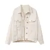 Chaqueta de Mezclilla Transfronteriza para Mujer Primavera y Otoño 2022 Nuevo Estilo BF Coreano Holgado Chaqueta Blanca de Manga Larga Tendencia