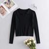 2024 Otoño e Invierno Nuevo Solapa Raya Vertical Reductor de Edad Estilo Universitario Estilo Occidental Combinable Camiseta de Manga Larga Capa Base de Punto para Mujer
