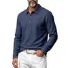 Camisa polo casual simple de lino para hombre, de manga larga, versátil, con cuello desplegable, holgada, para primavera/otoño, transpirable, de estilo europeo y americano, para vacaciones