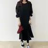 En stock Corea del Sur Elegante Invierno Engrosado Relajado Cuello Redondo Holgado Casual Forro Polar Cola de Pescado Vestido Sudadera Vestido