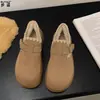 Em estoque~Couro Genuíno Solado Grosso Cobertura Total Sapatos Birkenstock Femininos Inverno Com Pelúcia Espessa Quente Slip-on Sapatos de Algodão Botas de Neve