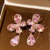 Pendientes de Flor de Perla con Circonita Incrustada de Diamantes de Lujo, Pendientes de Moda de Lujo Ligero y Gama Alta, Pendientes de Estilo Europeo y Americano con un Diseño de Nicho