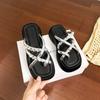 Chinelos Prateados para Mulheres 2026 Novo Estilo de Verão Exquisitos Estilo Coreano Slip-On Sapatos com Solado Grosso que Aumentam a Altura Estilo Francês para Combinar com Saias