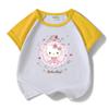 Conjunto infantil de manga curta com estampa de desenho Hello Kitty Verão 2023 novo conjunto de duas peças com shorts finos da moda para meninas