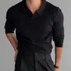 Camisa polo de manga larga estilo americano para hombre, nueva colección de otoño, diseño moderno y minimalista, adecuada para fitness y culturismo, con tejido de punto a rayas y un cuello clásico