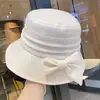 Elegante Chapéu de Bacia com Laço para Mulheres na Primavera e Verão, Chapéu de Sol Versátil, Chapéu de Pescador Pequeno com Proteção Solar que Mostra o Rosto