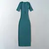 Vestido de Color Sólido con Mangas Medias y Cuello en V con Botones Ropa Exterior Sexy Ajustada de Estilo Europeo y Americano Capa Base Vestido Largo de Color Sólido que se Ajusta a la Cadera hasta la Rodilla