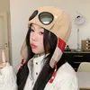 Gorro Lei Feng de Pana con Combinación de Colores de Invierno Set con Gafas a Prueba de Viento Desmontables Gorro de Piloto Cálido para Exteriores Protección para los Oídos