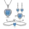 Transmisión en vivo venta caliente: Conjunto de flor de hielo con corte de gema colorida y diamante de alto carbono en forma de corazón con baño de oro real, incluyendo anillo, aretes, collar, pulsera y colgante