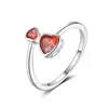 Anillo de Plata de Ley S925 Transfronterizo, Corazón Lindo de Doble Cabeza con Circonita, Anillo Ajustable de Doce Colores, Nicho y No Desvanecible