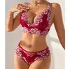 Sutiã de Renda Floral com Decote Profundo em V e Bojo Triângulo Estilo Europeu e Americano, Conjunto de Lingerie Sexy Sedutor e Provocante Sem Costas Semi-Transparente 8602