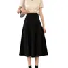 Nuevo falda midi lápiz negra de línea A de cintura alta adelgazante de talla grande para mujer para principios de otoño, adecuada para mujeres de talla grande