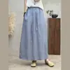 Falda Larga Casual Recta de Verano 2026, de Cintura Alta, Adelgazante, con Caída, Cintura Elástica y Elegante Abertura Trasera
