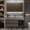 Conjunto de Gabinete de Banheiro em Madeira Maciça Integrado à Pedra, Lavatório Minimalista Moderno, Espelho com Lavatório, Bancada de Banheiro com Lavatório