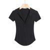 Camiseta rosa de manga corta con cuello en V y borde crudo en el hombro delantero para mujer, verano 2024, nueva, para chica hot, ajustada, adelgazante, top de camiseta corta