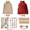 Novas Sacolas de Juta com Cordão de Natal Sacolas de Calendário do Advento Sacolas de Presente com Número de Contagem Regressiva Sacolas de Embalagem de Doces para Crianças