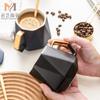 Taza en Forma de Diamante con Tapa y Cuchara, Taza de Cerámica Dorada Creativa Nórdica, Vaso de Agua para Oficina y Negocios, Taza para Desayuno en Casa