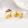 Pendientes elegantes de doble cara con esmalte rojo, elegantes pendientes con forma de corazón de diamantes, asimétricos, con hebilla y gotas de aceite en blanco.
