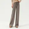 Pantalones de punto de cachemira gruesos de pierna ancha para mujer en otoño e invierno, de cintura alta, corte holgado, con efecto de caída, adelgazantes, de pierna recta y de largo hasta el suelo, de lana