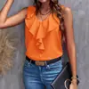 Moda de Verano Transfronteriza Europea y Americana 2026 Camiseta Versátil Nueva de Color Sólido con Encaje y Cuello en V sin Mangas para Mujer