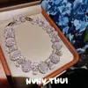 Joyas Pétalo Forma de Huevo Calcedonia Rosa Piedra Preciosa Pulsera Banquete Couture Girasol Rosa Diamante Brillante Juego de Pendientes