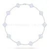 Colar Trevo de Quatro Folhas Van Cleef & Arpels CNC Versão Alta Madrepérola Branca Natural Banhado a Ouro 18K Real Prata Pura Colar de Dez Pétalas